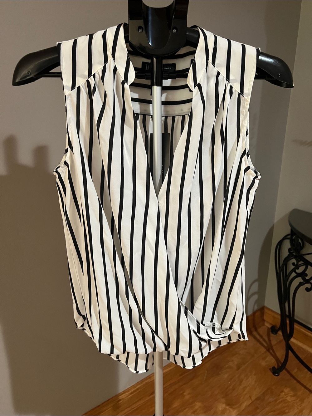 NWT INC International Concepts Black & White Vertical Stripe Surplice Camisole